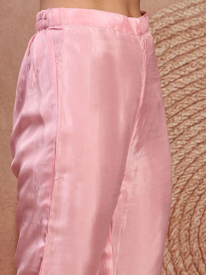 Blush Pink Silk Tunic Palazzo Set with V-Neck