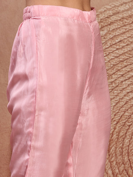Blush Pink Silk Tunic Palazzo Set with V-Neck