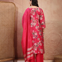 Soft Pink Cotton Straight Kurta Palazzo Set with Embroidery & V-Neck
