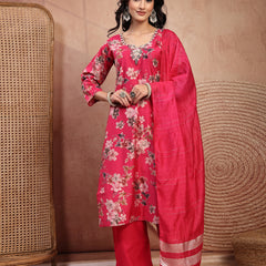 Soft Pink Cotton Straight Kurta Palazzo Set with Embroidery & V-Neck