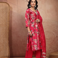 Soft Pink Cotton Straight Kurta Palazzo Set with Embroidery & V-Neck