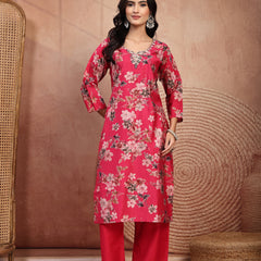 Soft Pink Cotton Straight Kurta Palazzo Set with Embroidery & V-Neck