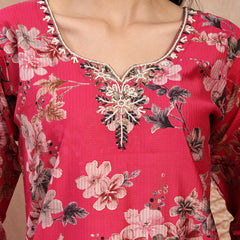 Soft Pink Cotton Straight Kurta Palazzo Set with Embroidery & V-Neck