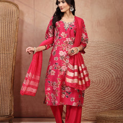 Soft Pink Cotton Straight Kurta Palazzo Set with Embroidery & V-Neck
