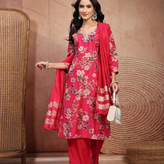 Soft Pink Cotton Straight Kurta Palazzo Set with Embroidery & V-Neck