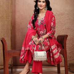 Soft Pink Cotton Straight Kurta Palazzo Set with Embroidery & V-Neck