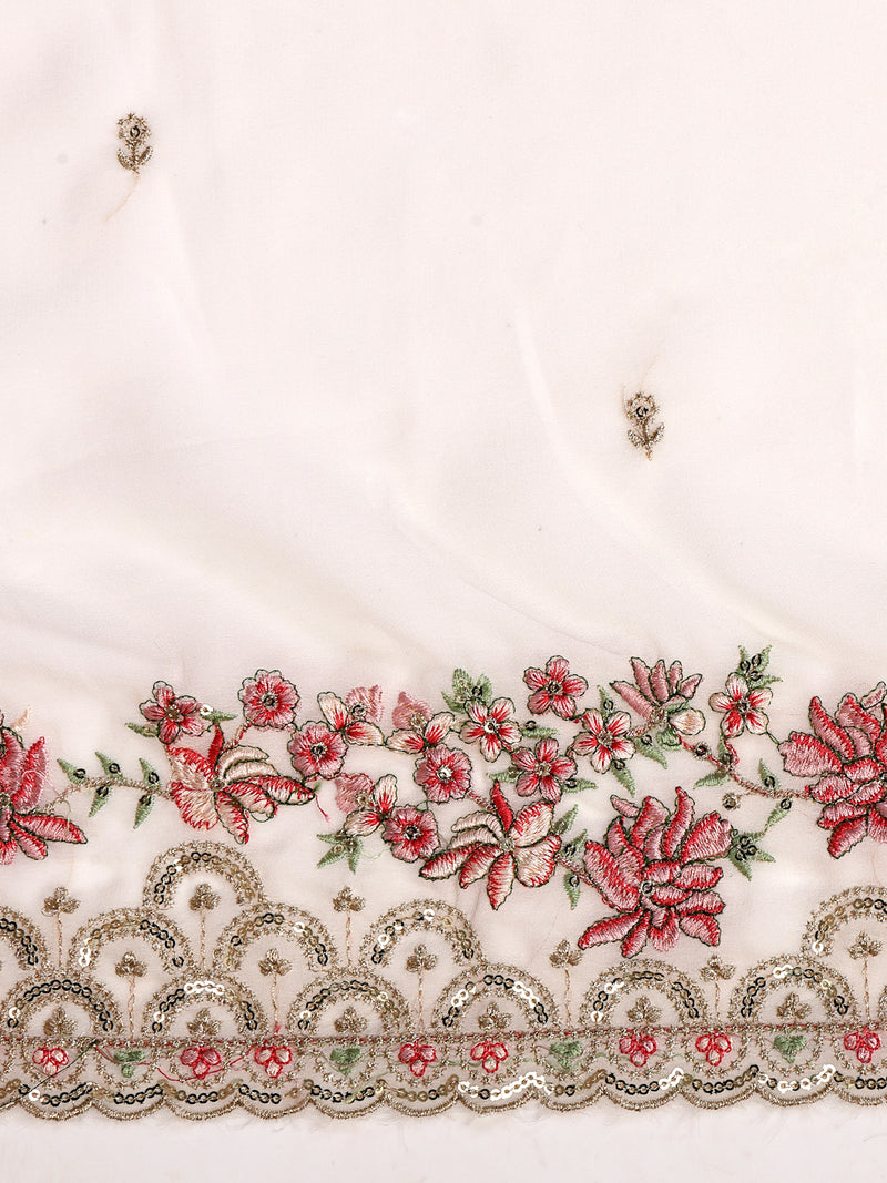 Elegant White Georgette Straight Kurta Palazzo Set with Embroidery