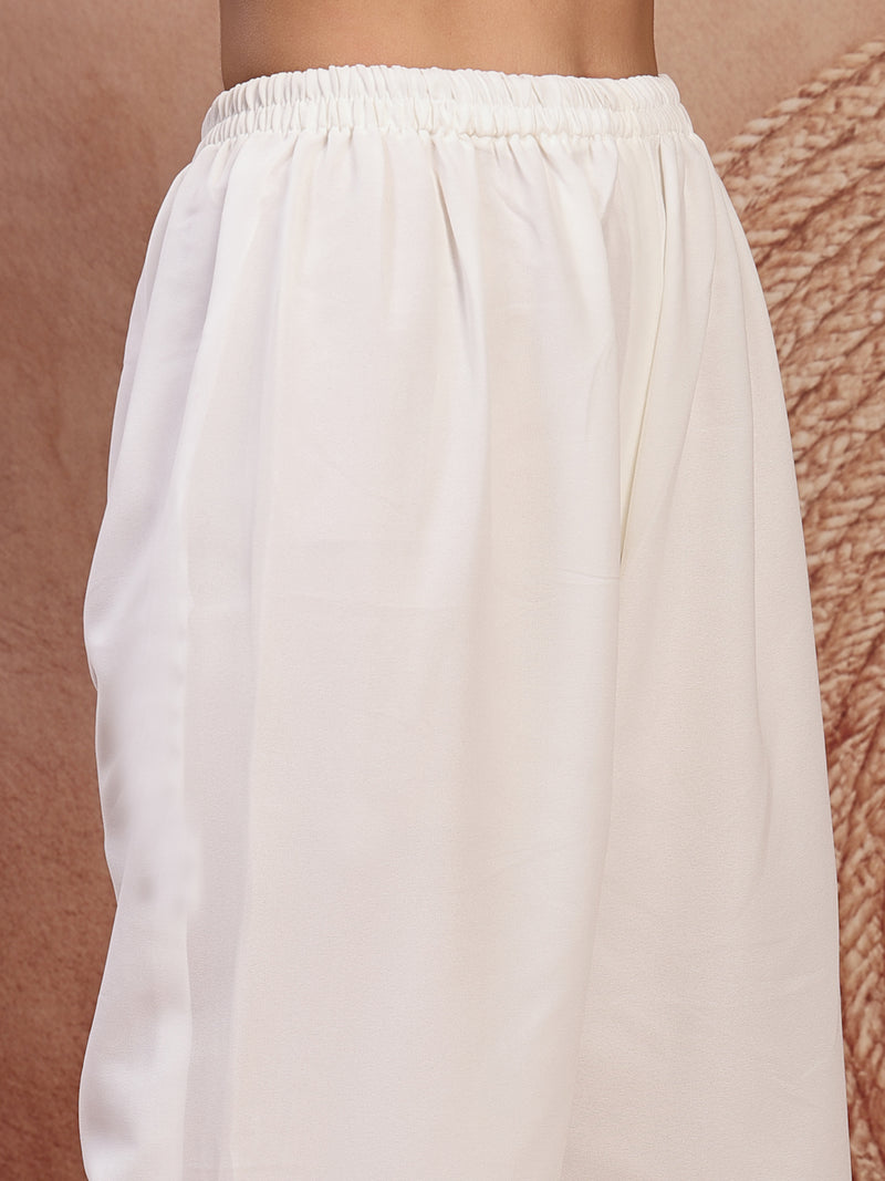 Elegant White Georgette Straight Kurta Palazzo Set with Embroidery
