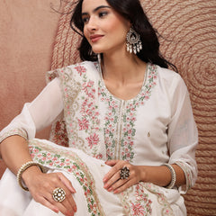 Elegant White Georgette Straight Kurta Palazzo Set with Embroidery