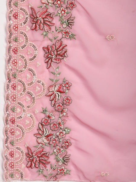 Chic Pink Georgette Straight Kurta Palazzo Set with Embroidery