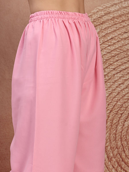 Chic Pink Georgette Straight Kurta Palazzo Set with Embroidery