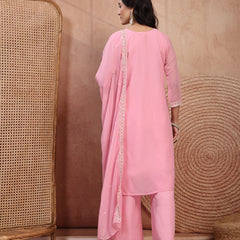 Chic Pink Georgette Straight Kurta Palazzo Set with Embroidery