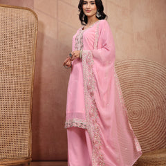 Chic Pink Georgette Straight Kurta Palazzo Set with Embroidery