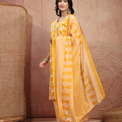 Bright Yellow Cotton Straight Kurta Palazzo Set with Embroidery