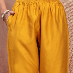 Vibrant Yellow Cotton Straight Kurta Palazzo Set with Embroidery