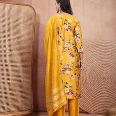 Vibrant Yellow Cotton Straight Kurta Palazzo Set with Embroidery