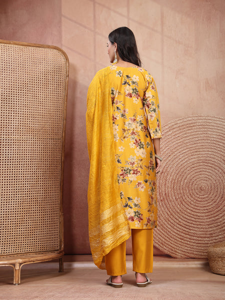 Vibrant Yellow Cotton Straight Kurta Palazzo Set with Embroidery