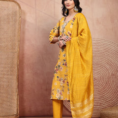 Vibrant Yellow Cotton Straight Kurta Palazzo Set with Embroidery