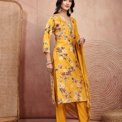 Vibrant Yellow Cotton Straight Kurta Palazzo Set with Embroidery