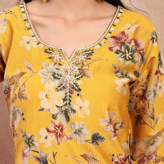 Vibrant Yellow Cotton Straight Kurta Palazzo Set with Embroidery