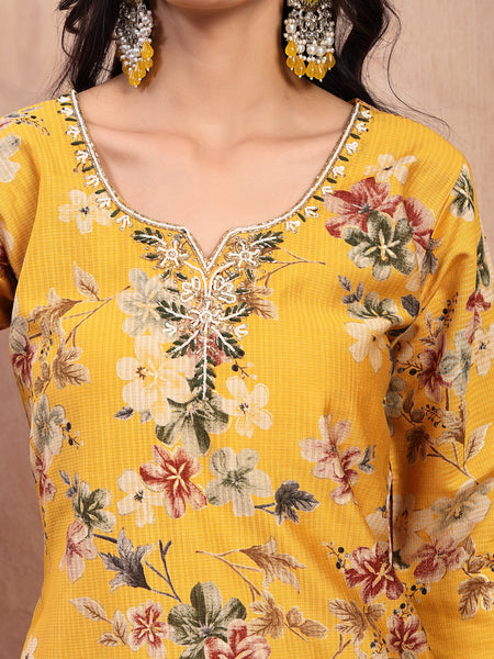 Vibrant Yellow Cotton Straight Kurta Palazzo Set with Embroidery