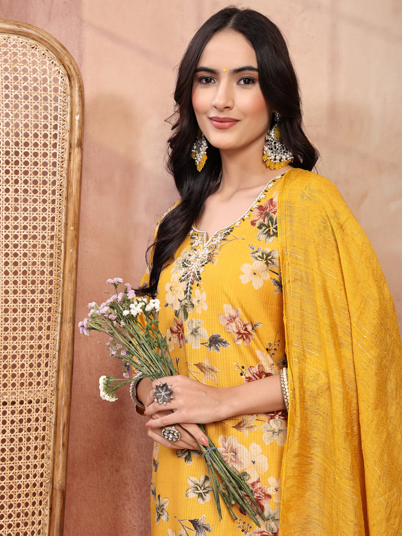 Vibrant Yellow Cotton Straight Kurta Palazzo Set with Embroidery