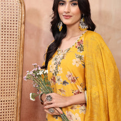Vibrant Yellow Cotton Straight Kurta Palazzo Set with Embroidery