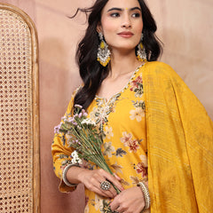 Vibrant Yellow Cotton Straight Kurta Palazzo Set with Embroidery