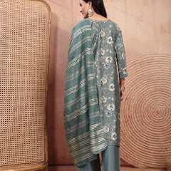 Elegant Olive Cotton Straight Kurta Palazzo Set with Embroidery & V-Neck