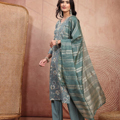 Elegant Olive Cotton Straight Kurta Palazzo Set with Embroidery & V-Neck