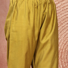 Fresh Green Cotton Straight Kurta Palazzo Set with Embroidery & V-Neck