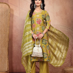Fresh Green Cotton Straight Kurta Palazzo Set with Embroidery & V-Neck