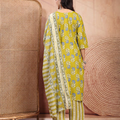 Elegant Green Cotton Straight Kurta Palazzo Set with Embroidery & V-Neck