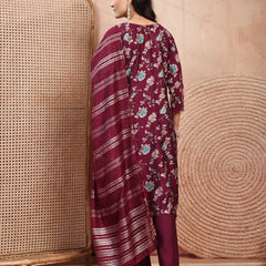Elegant Burgundy Cotton Straight Kurta Palazzo Set with Embroidery & V-Neck