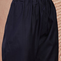 Elegant Navy Blue Cotton Straight Kurta Palazzo Set with Embroidery & V-Neck