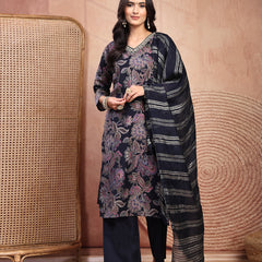 Elegant Navy Blue Cotton Straight Kurta Palazzo Set with Embroidery & V-Neck