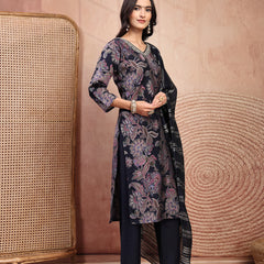 Elegant Navy Blue Cotton Straight Kurta Palazzo Set with Embroidery & V-Neck