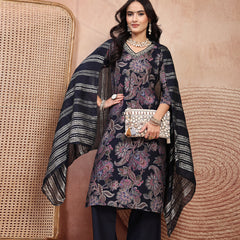 Elegant Navy Blue Cotton Straight Kurta Palazzo Set with Embroidery & V-Neck