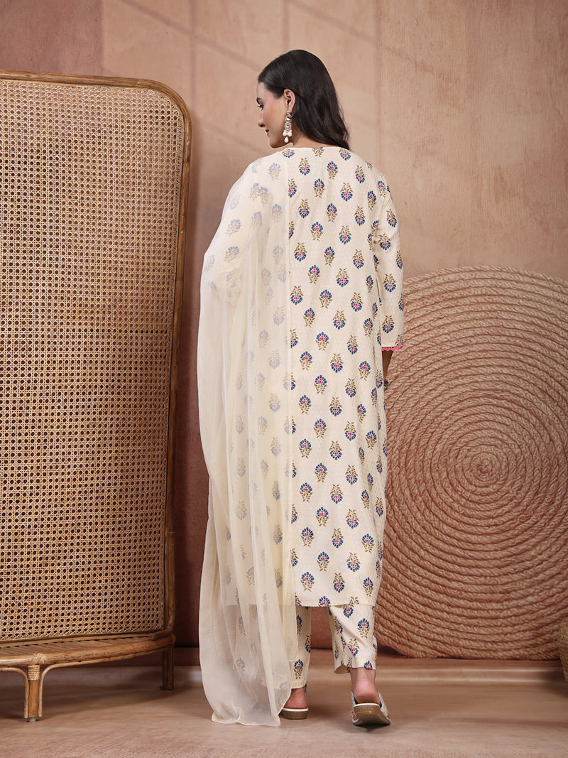 Elegant Cream Viscose Rayon Straight Kurta Palazzo Set with Embroidery