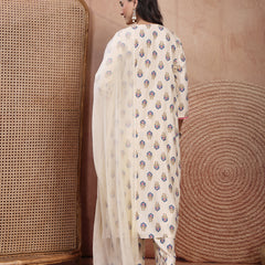 Elegant Cream Viscose Rayon Straight Kurta Palazzo Set with Embroidery