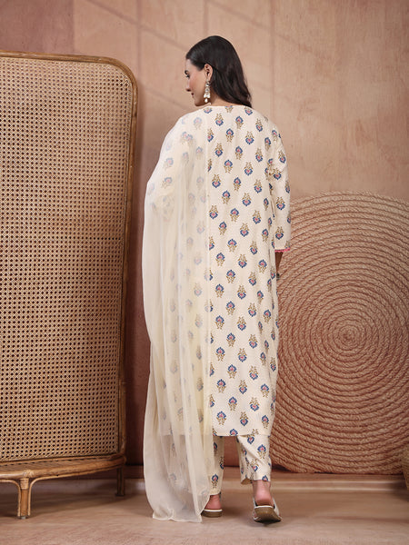 Elegant Cream Viscose Rayon Straight Kurta Palazzo Set with Embroidery