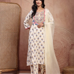 Elegant Cream Viscose Rayon Straight Kurta Palazzo Set with Embroidery