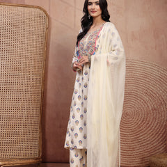 Elegant Cream Viscose Rayon Straight Kurta Palazzo Set with Embroidery