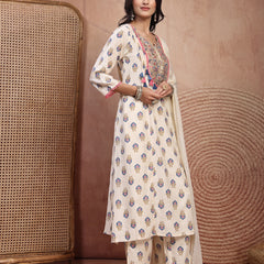 Elegant Cream Viscose Rayon Straight Kurta Palazzo Set with Embroidery