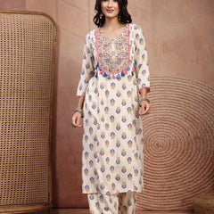 Elegant Cream Viscose Rayon Straight Kurta Palazzo Set with Embroidery