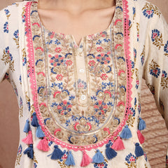 Elegant Cream Viscose Rayon Straight Kurta Palazzo Set with Embroidery