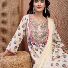 Elegant Cream Viscose Rayon Straight Kurta Palazzo Set with Embroidery