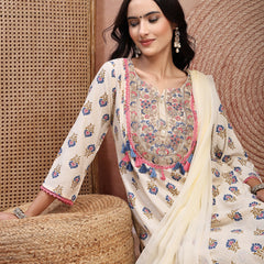Elegant Cream Viscose Rayon Straight Kurta Palazzo Set with Embroidery