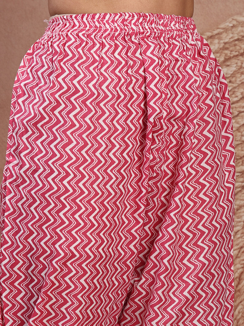 Charming Pink Cotton Straight Kurta Palazzo Set with Embroidery