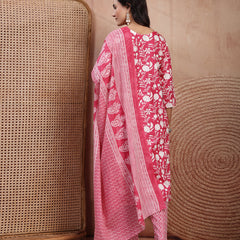 Charming Pink Cotton Straight Kurta Palazzo Set with Embroidery